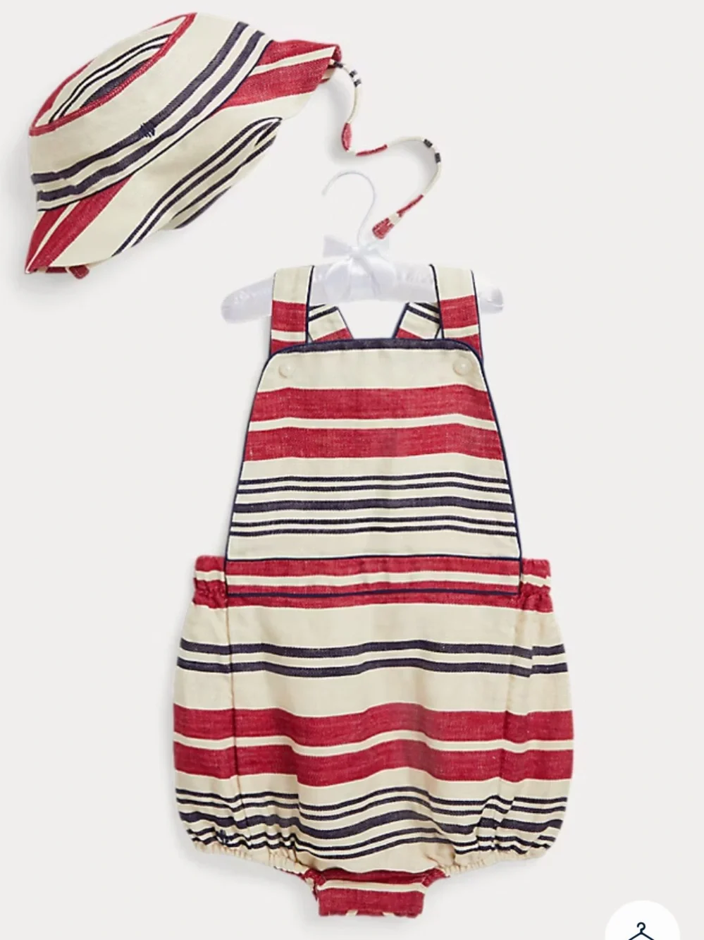 NWT Ralph Lauren Striped Linen Bubble Shortall & Hat Set 24M